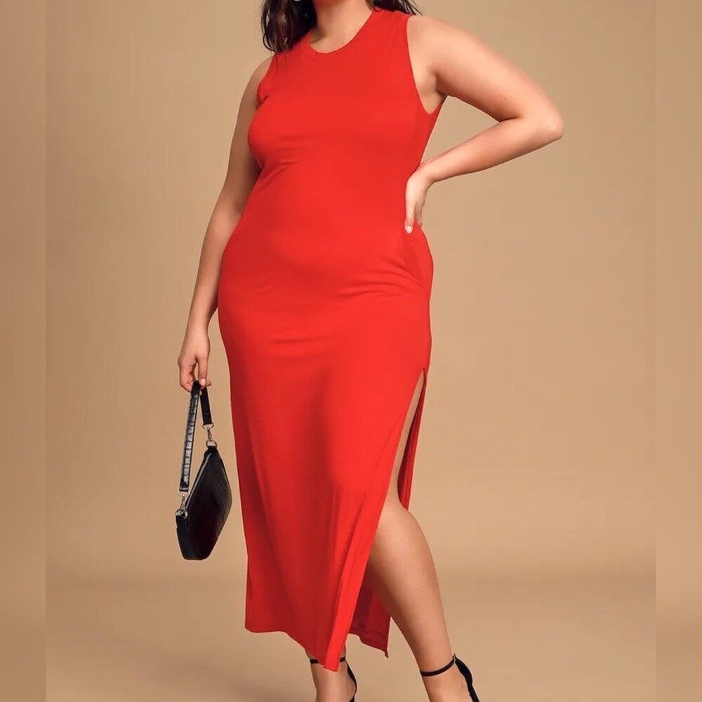 Lulu’s 2XL Red Knit Maxi Dress Sleeveless pullover  knit plus size